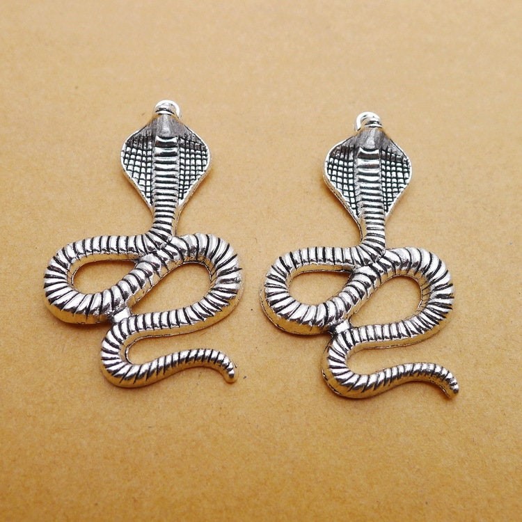 4/10PCS Antique Silver Cobra Snake Charm Pendant, Reptile Charms JHS396