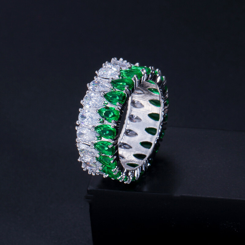 CWWZircons Luxury Green Cubic Zirconia Big Round Wedding Party Rings for Women