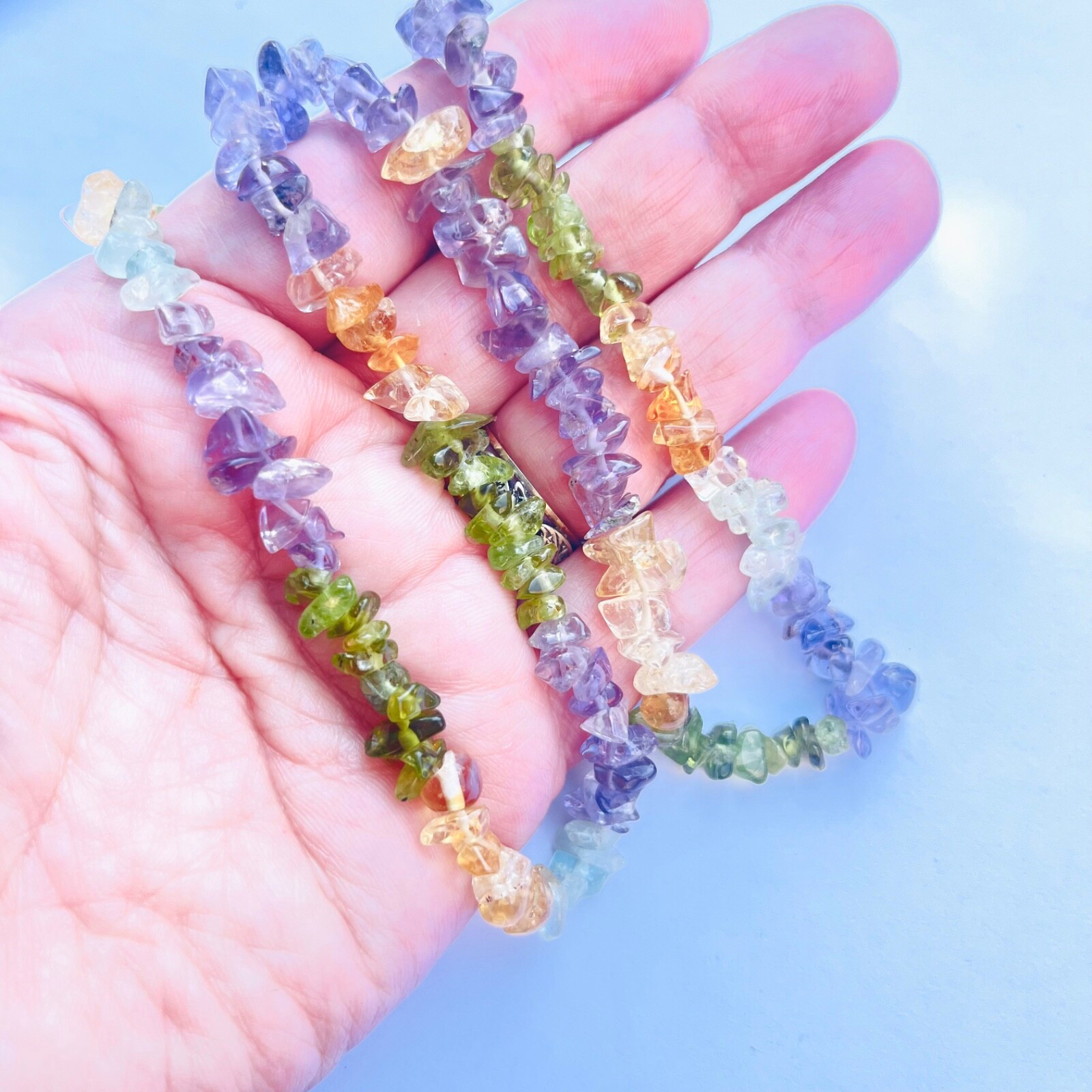 Multicoloured Gemstone Chip Necklace 55cm Long