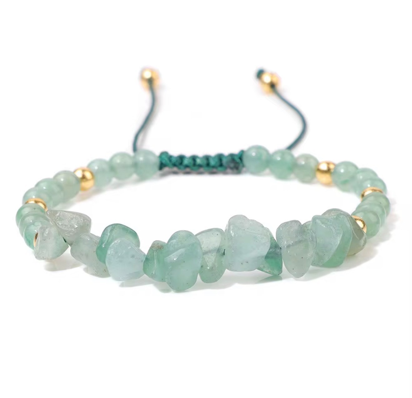 Pink Crystal Chip Stone Bracelet, Knitted Charm Jewelry (18cm Adjustable)