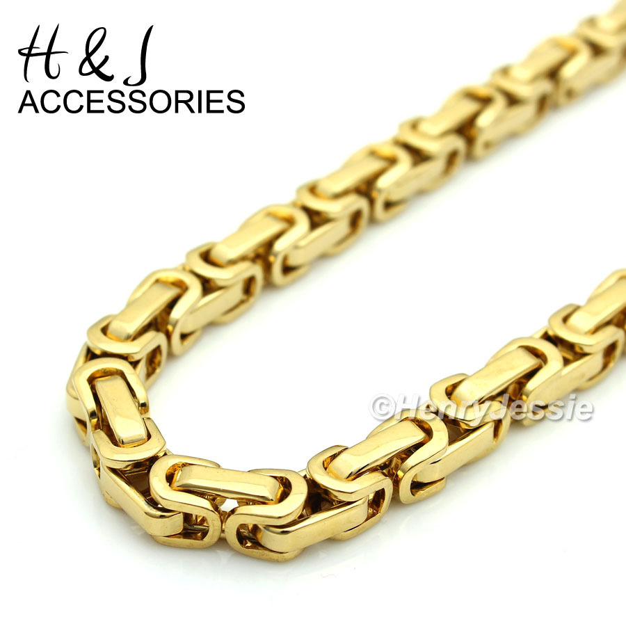 18-40″MEN Stainless Steel 8mm Gold Plated Classic Byzantine Box Link Necklace*NT