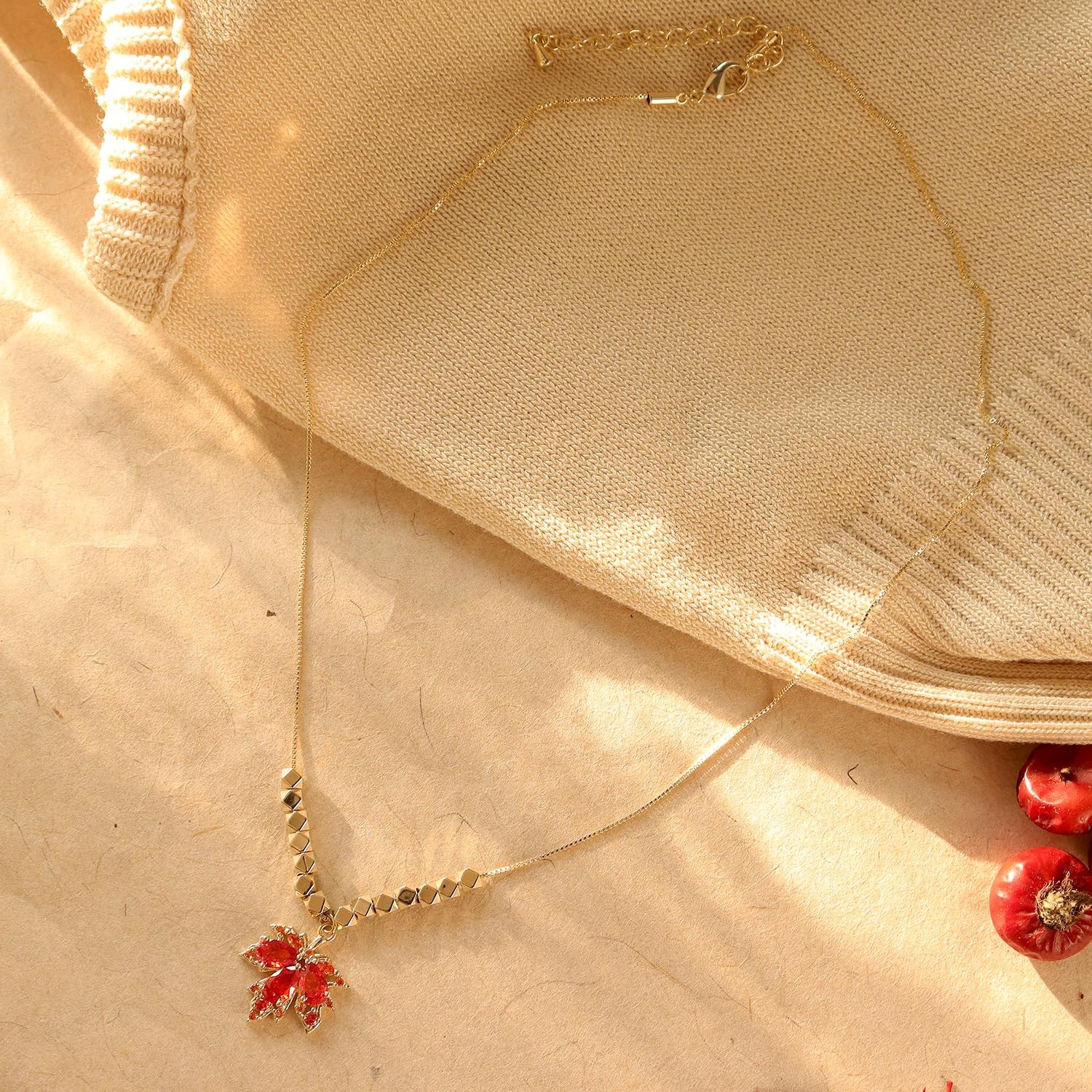 Fall Maple Leaf Stud Earrings Necklace Set, Trendy Statement Vintage Orange R