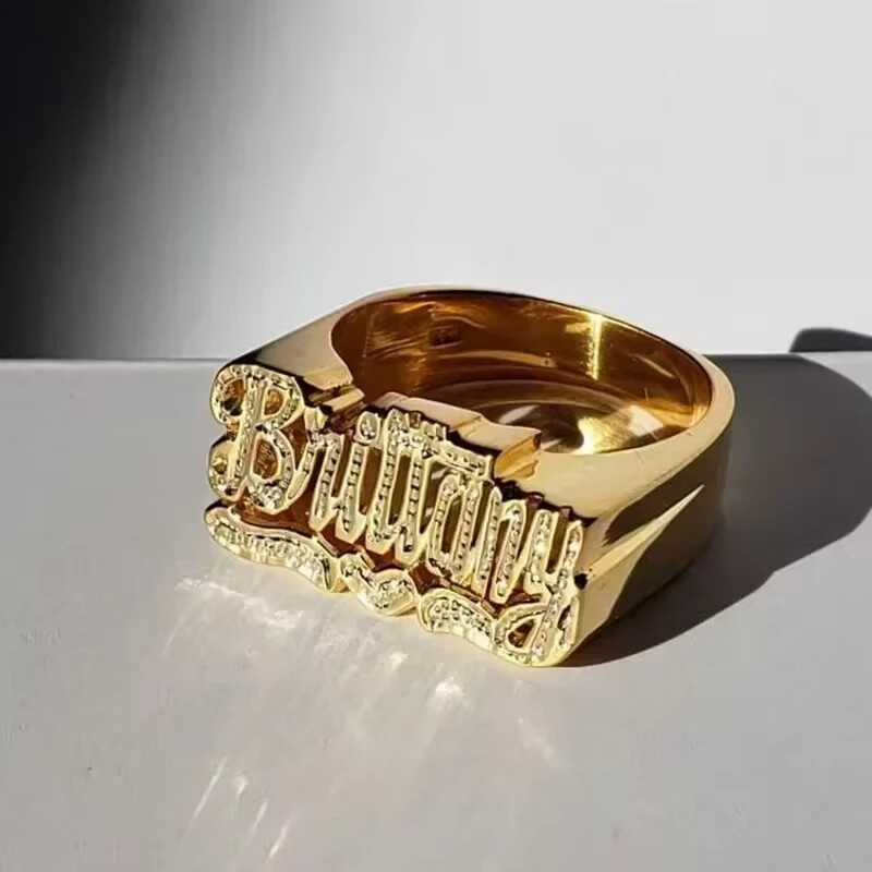 Customized Name Ring Heart Jewelry Handcrafted Stainless Steel Metal Gold Silver