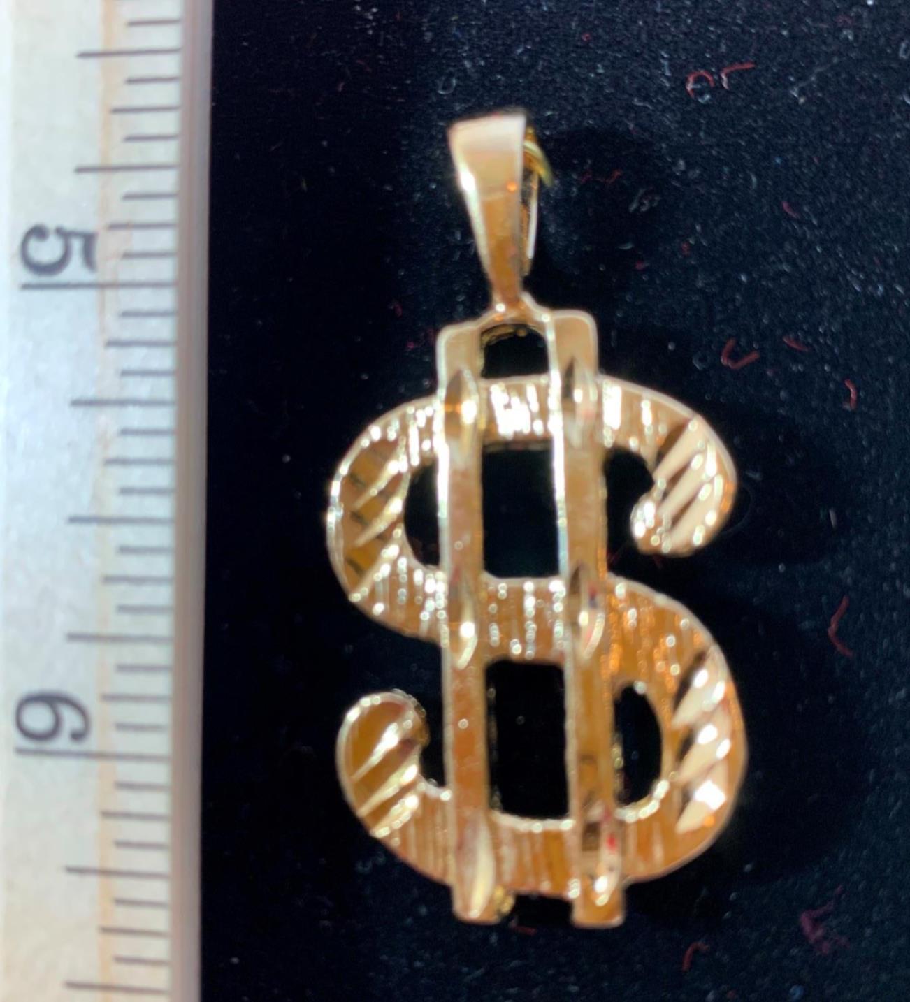 14 KT GOLD PLATED ABOUT 1 3/4 INCHES DOLLAR SIGN CHARM PENDANT-3518 USA SELLER