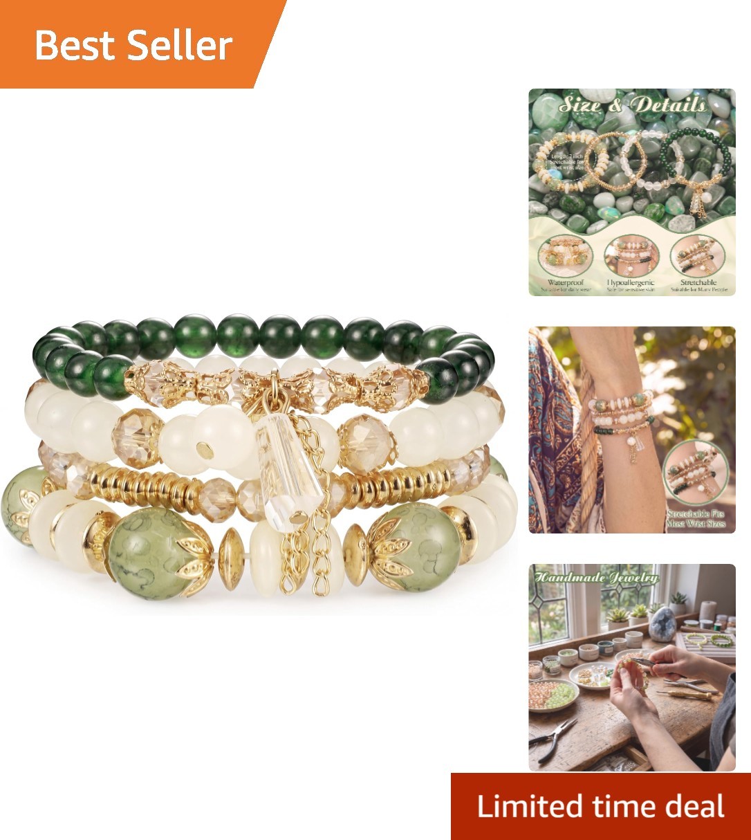 Elegant 4-Pcs Stackable Bracelets for Women – Versatile Natural Stone Jewelry
