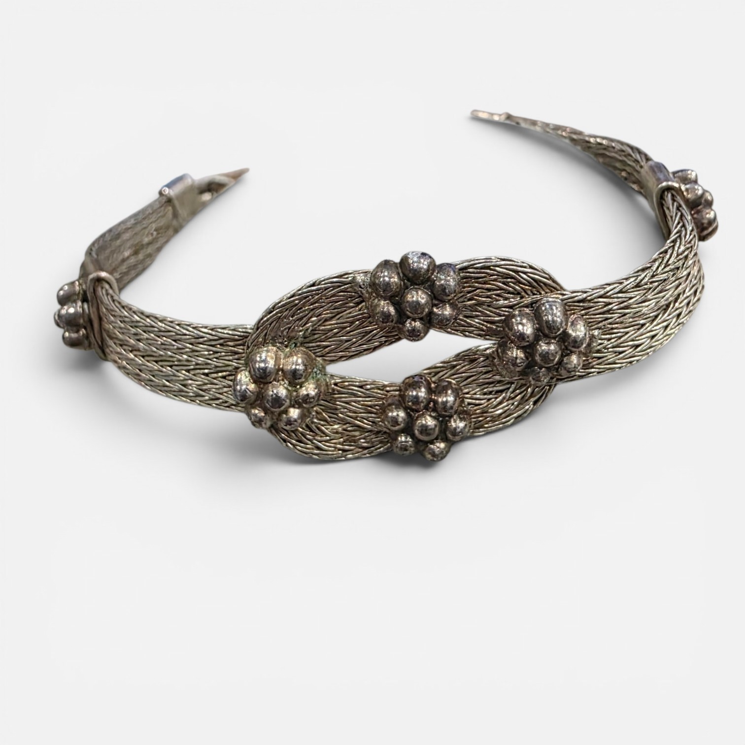 Vintage Wire Mesh Braided Silver Petite Indian Style Bracelet