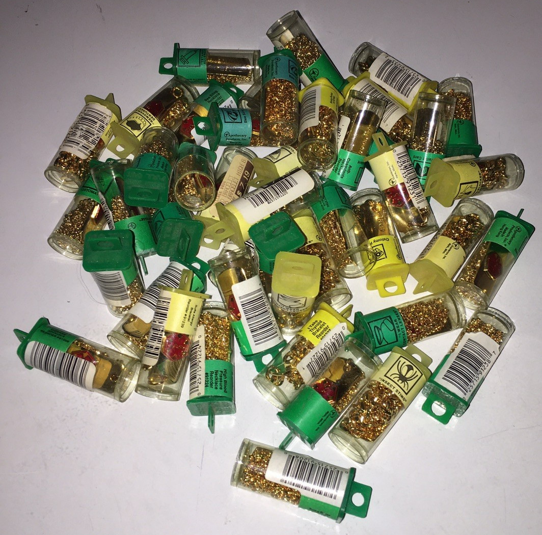 Lot of 45 Medical Alert gold bracelets and necklaces allergies Bees Sulfa Epilep