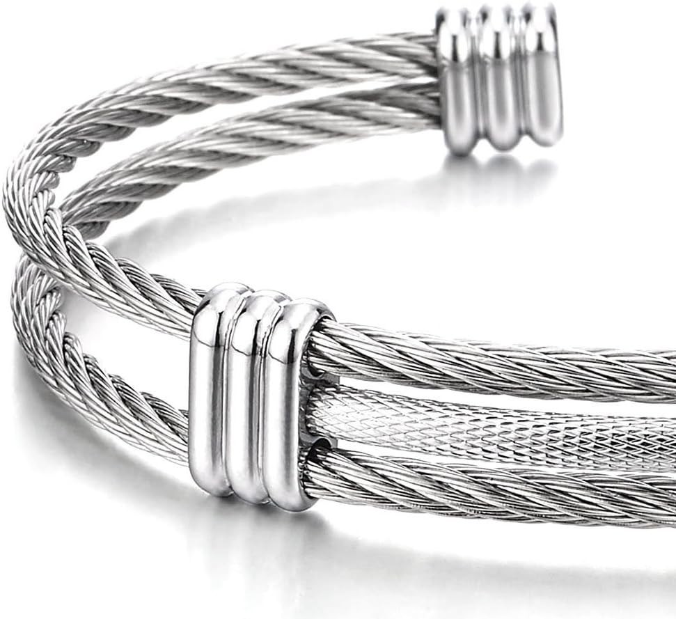 Sophisticated Twisted Cable Cuff Bracelet in Stainless Steel, Fits 19-22cm