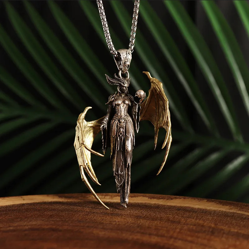 Hell Demon Jewelry Vintage Silver Sexy Goddess Standing Pendant Necklace