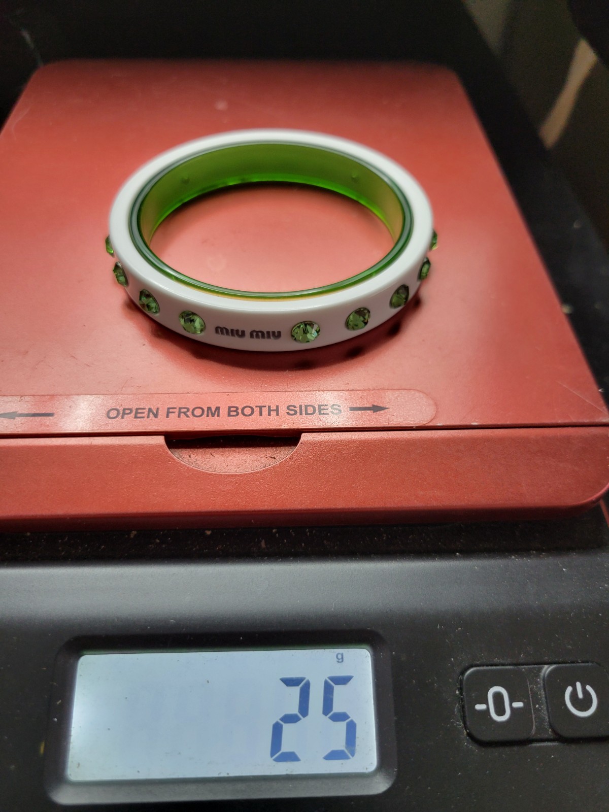 Miu Miu by Miuccia PRADA Plexi Glass & Crystal Bangle Green & White Boxed Pouch