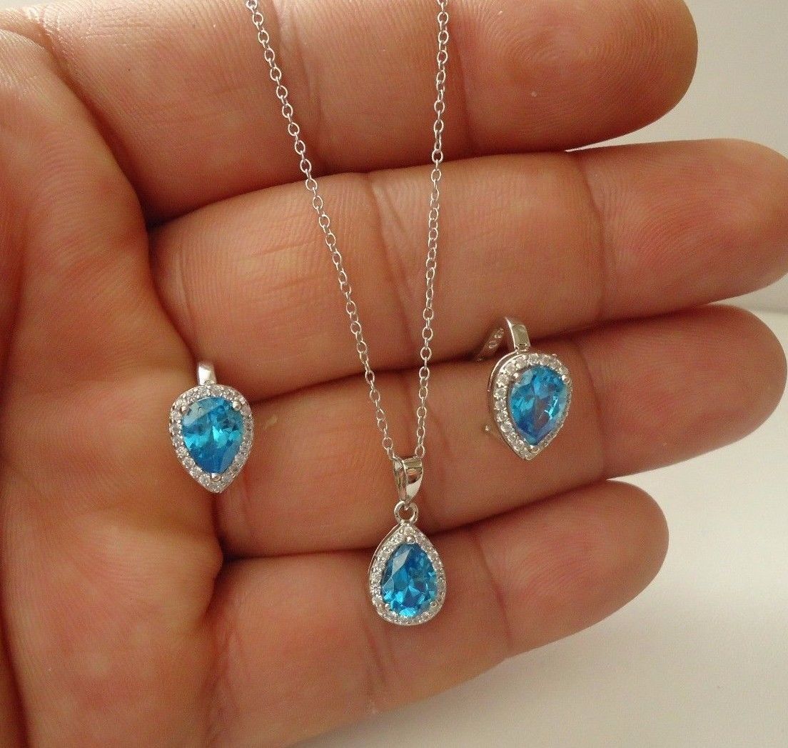 PENDANT & EARRING SET W/ 7.20 CT TOPAZ & ACCENTS /925 STERLING SILVER