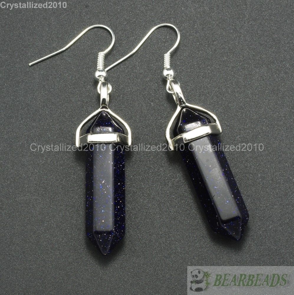 Natural Mixed Gemstone Hexagonal Pointed Reiki Chakra Healing Beads Earrings