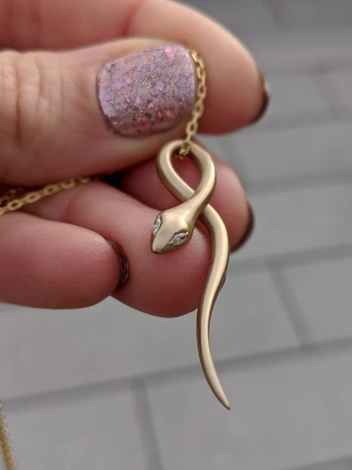 0.10Ct Round Simulated Diamond Eye Snake Pendant 18″ Necklace 14k Gold Plated