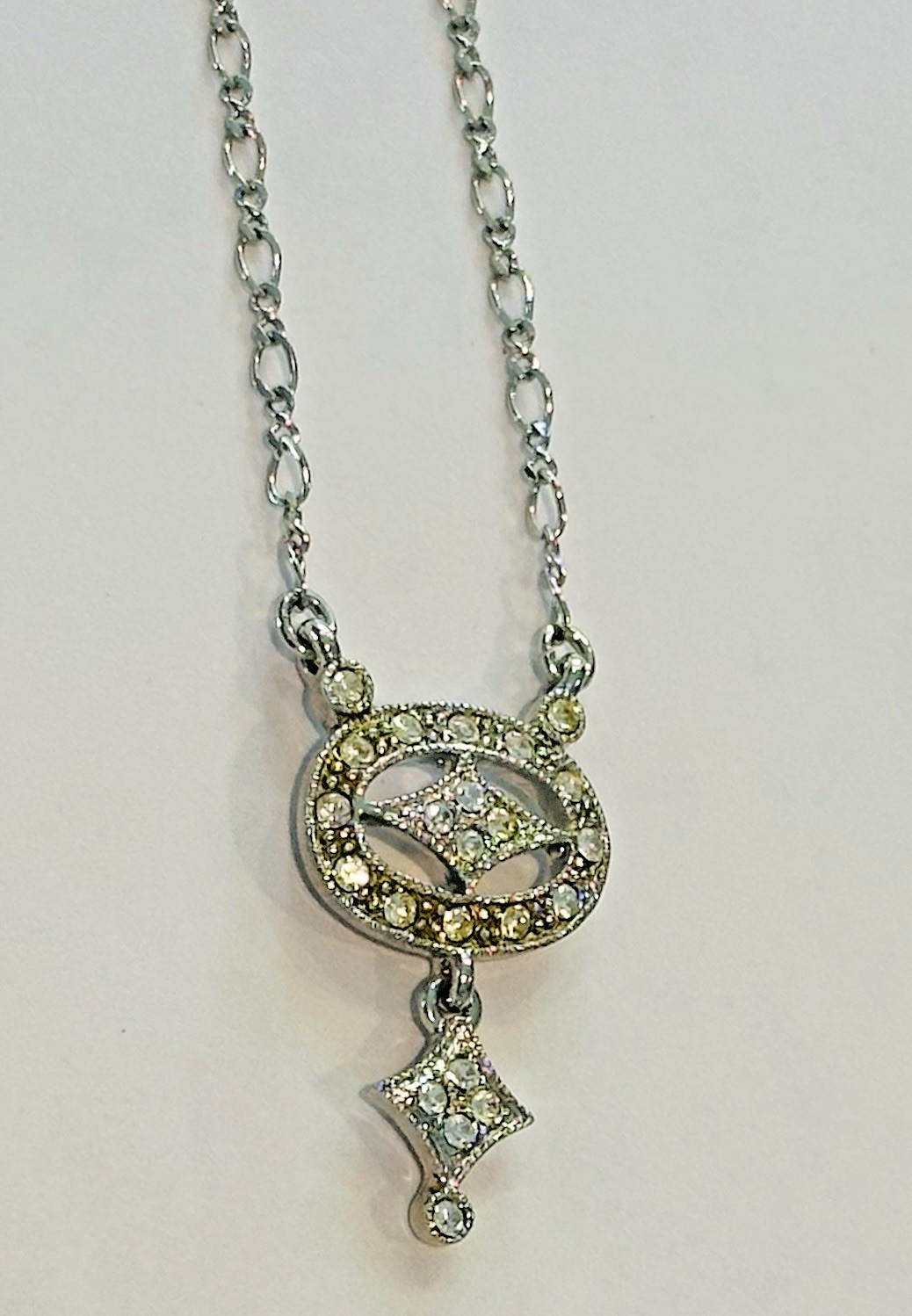 Lia Sophia Silver Tone Pendant Necklace Rhinestone Dangle Adjustable Chain