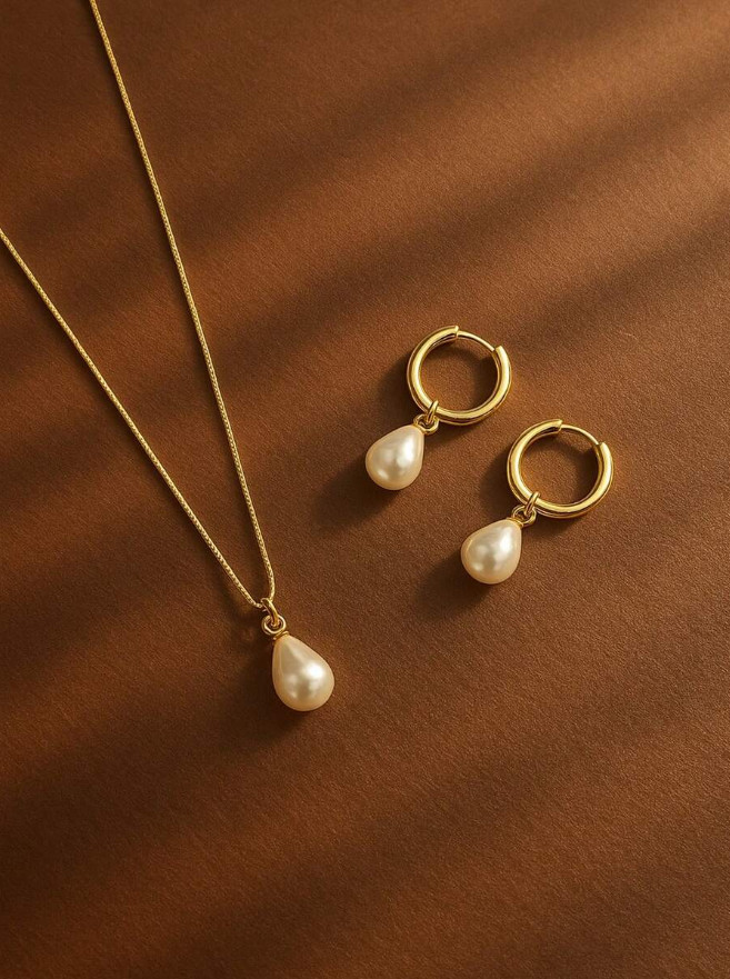 3PCS Women Jewelry Set Teardrop White Pearl Minimalist Necklace Earrings Gift US