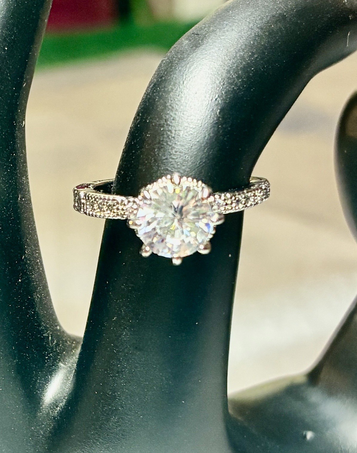 Solitaire Cubic Zirconia In 9.25 Sterling Silver Prong Setting Size 7.0 Lot 148