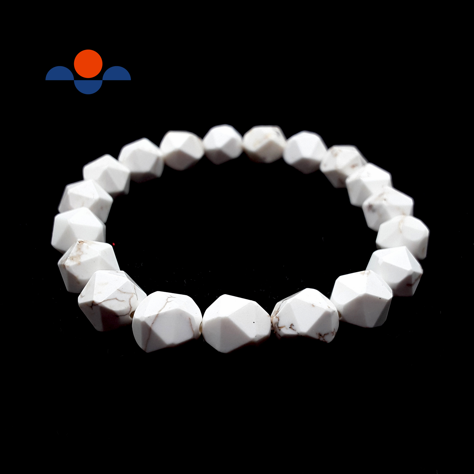 White Turquoise Bracelet Faceted Star Cut Size 8mm 10mm 7.5″ Length