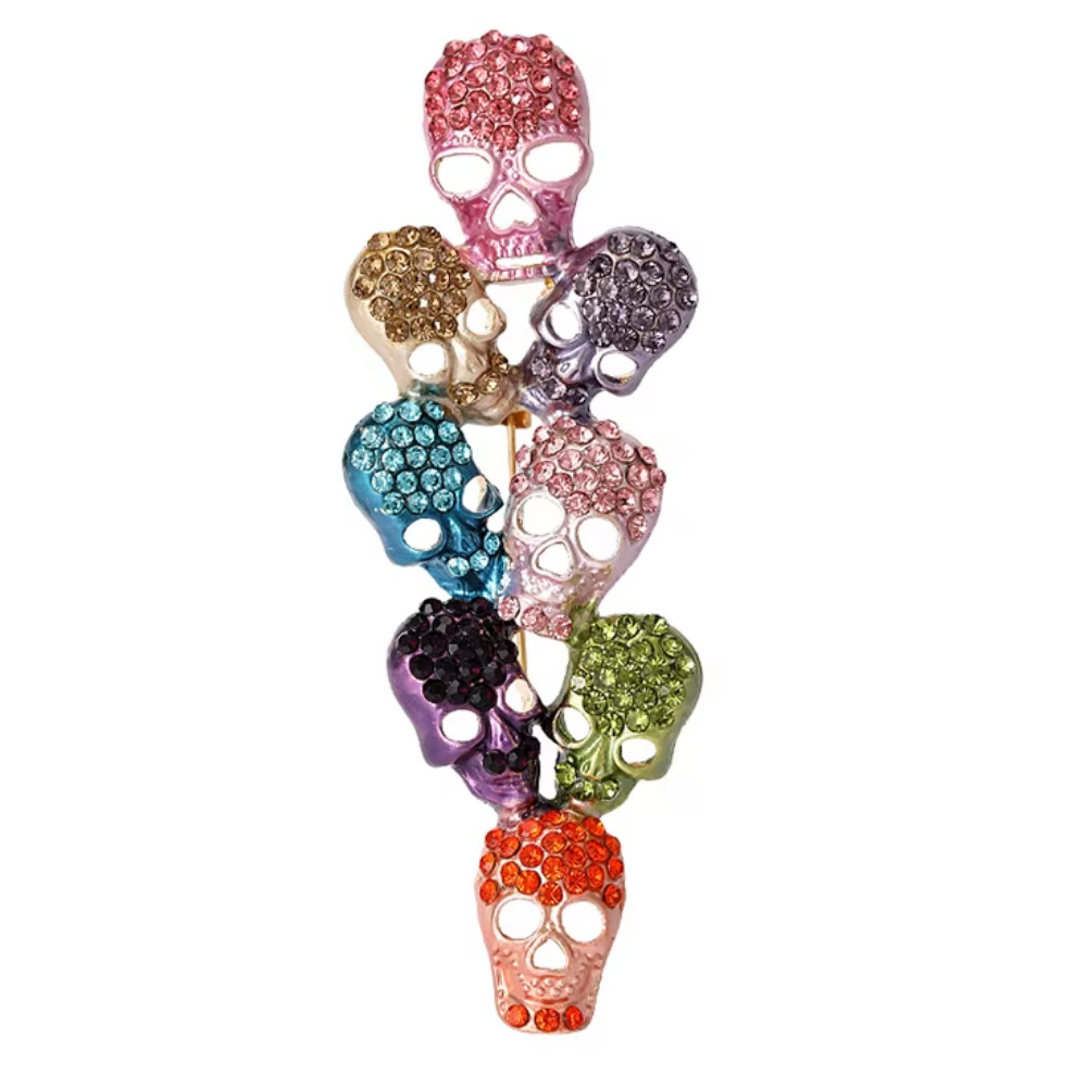 Halloween Multicolor Skull Brooch Pin Rhinestone Gothic Punk Costume Jewelry Gif