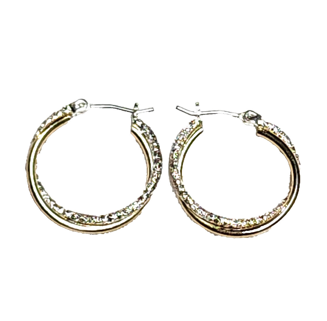 Gold & Textured Silver Tones Double Hoop Fashion Costume Retro 7/8″ English Lock