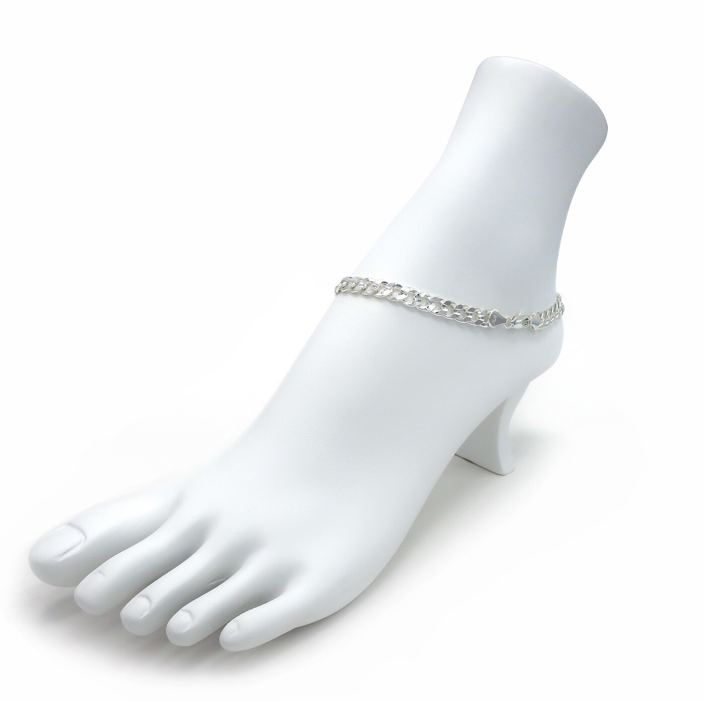 10″ CONCAVE CUBAN CURB LINK CHAIN QUALITY ANKLET BRACELET 925 SILVER PLATED