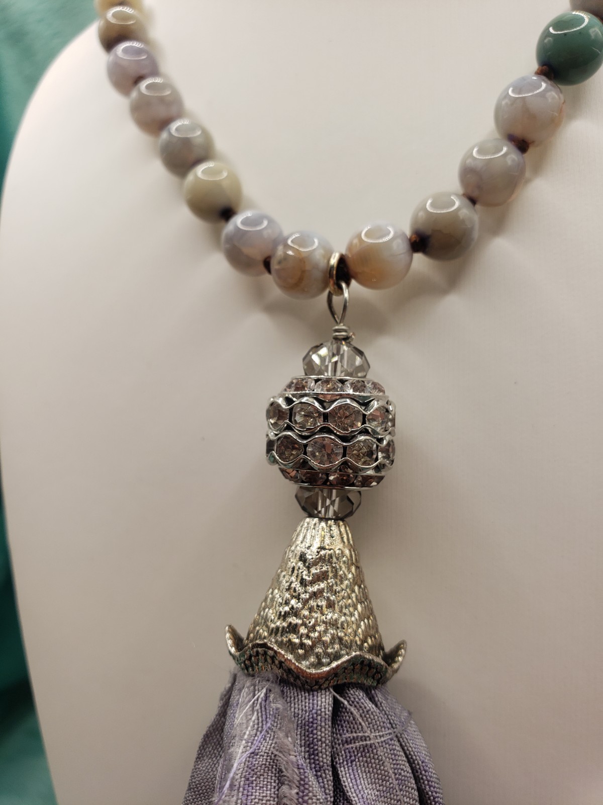 Lot of 4 Boho Beaded Statement Necklaces Amethyst Point Agate Crystal Tassel