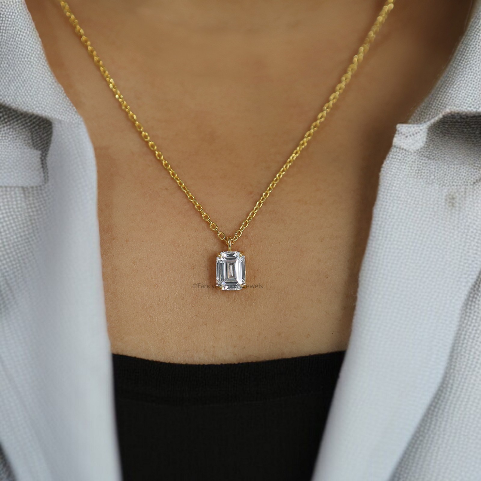 Dainty Emerald Cut Pendant Necklace Bridesmaid Yellow Silver handmade jewelry