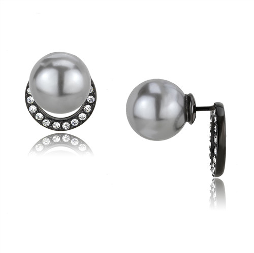 2Ct Gray Pearl AAA Grade Cubic Zirconia Black Ion Plated Stud Earrings Tk3481