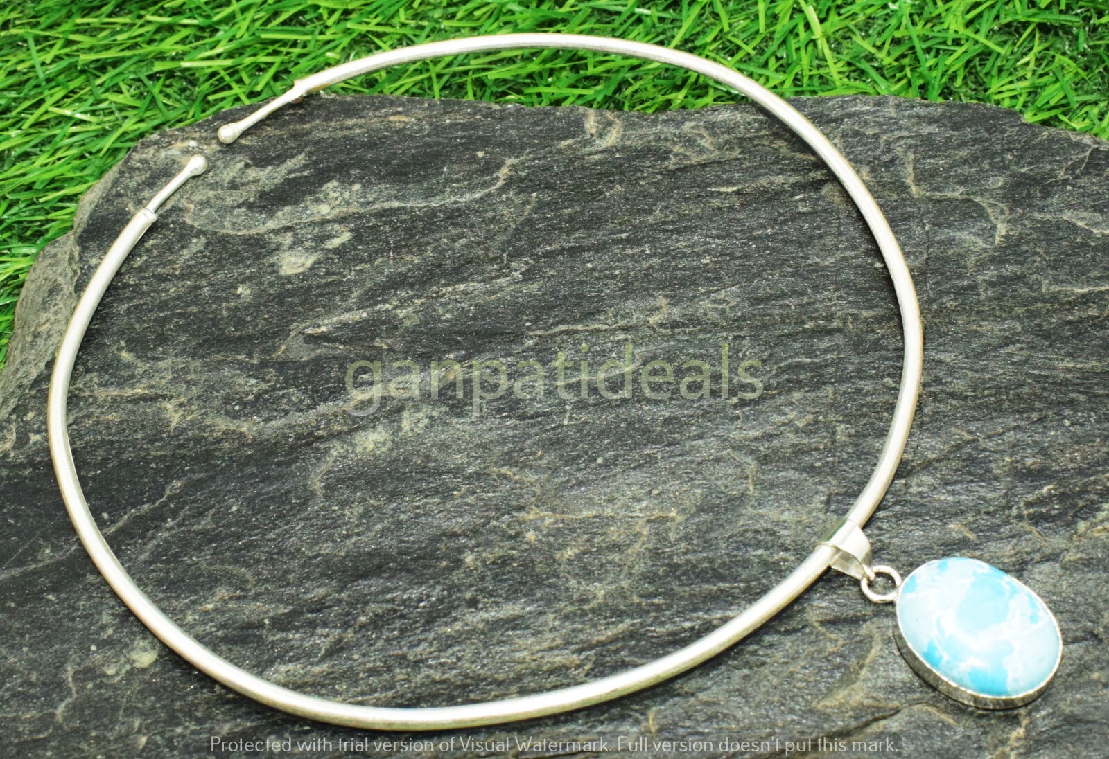 1pcs Larimar Choker Pandant Necklace Set Beautiful Flexible & Easy to Wear