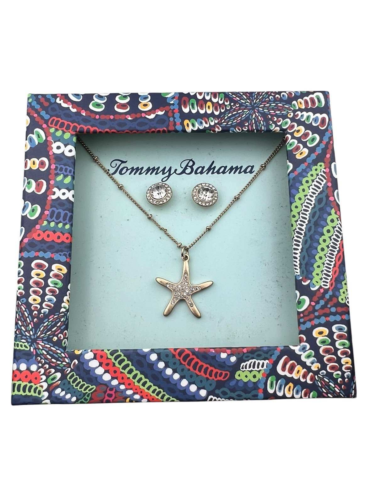 Tommy Bahama Starfish Necklace & Pierced Earrings Set Gold Tone New in Box $59.5
