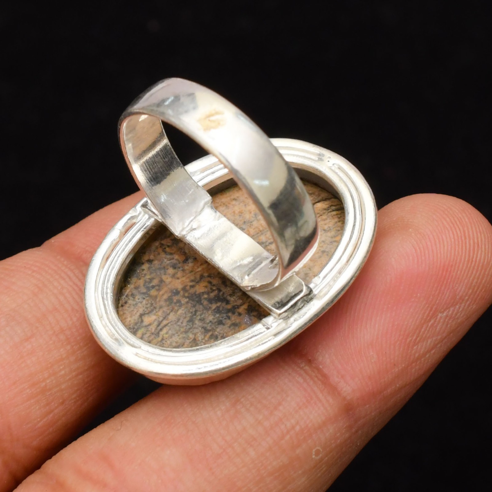 Picture jasper Gemstone Handmade 925 Sterling Silver Jewelry Ring Size 8
