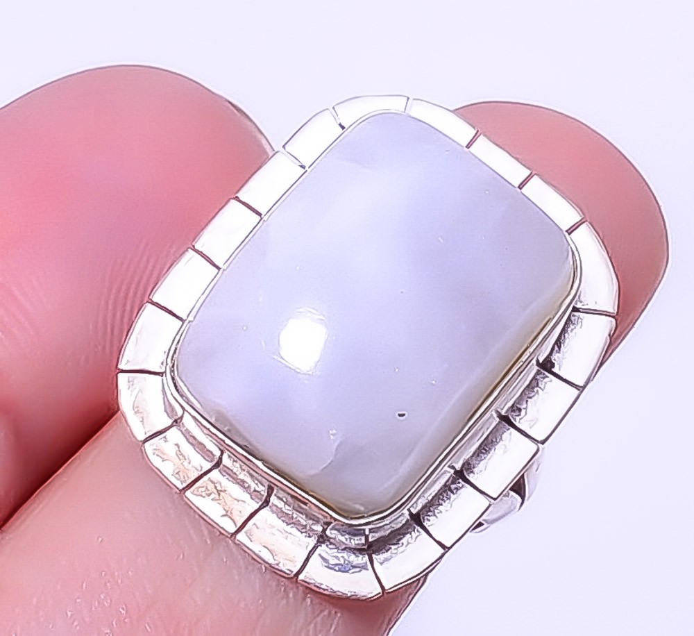Rainbow Moonstone – Bihar Gemstone 925 Silver Plated Handmade Ring s.6 A356