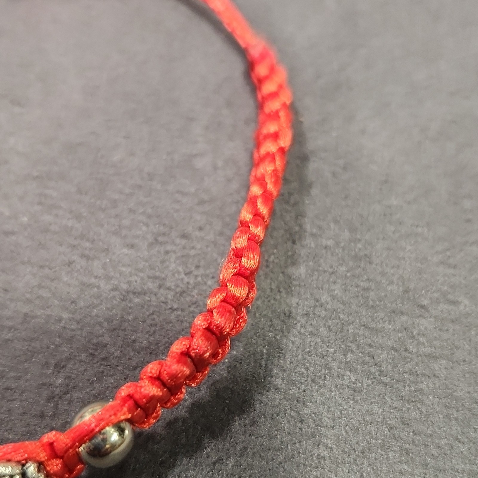 Red Cord Adjustable Slide Bracelet Braided Beaded Style Silver Tone Beads