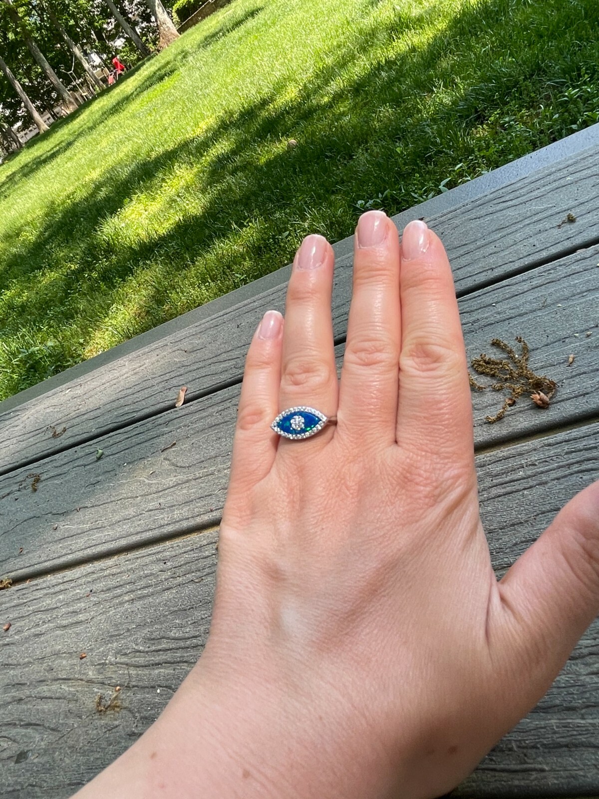 Real 925 Silver Evil Eye Blue Opal CZ Ring Girls Ladies Size 5 6 7 8 9 10