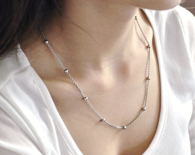 16″-40″ Womens Girls Stainless Steel Necklace Chain with Beads Never Tarnish