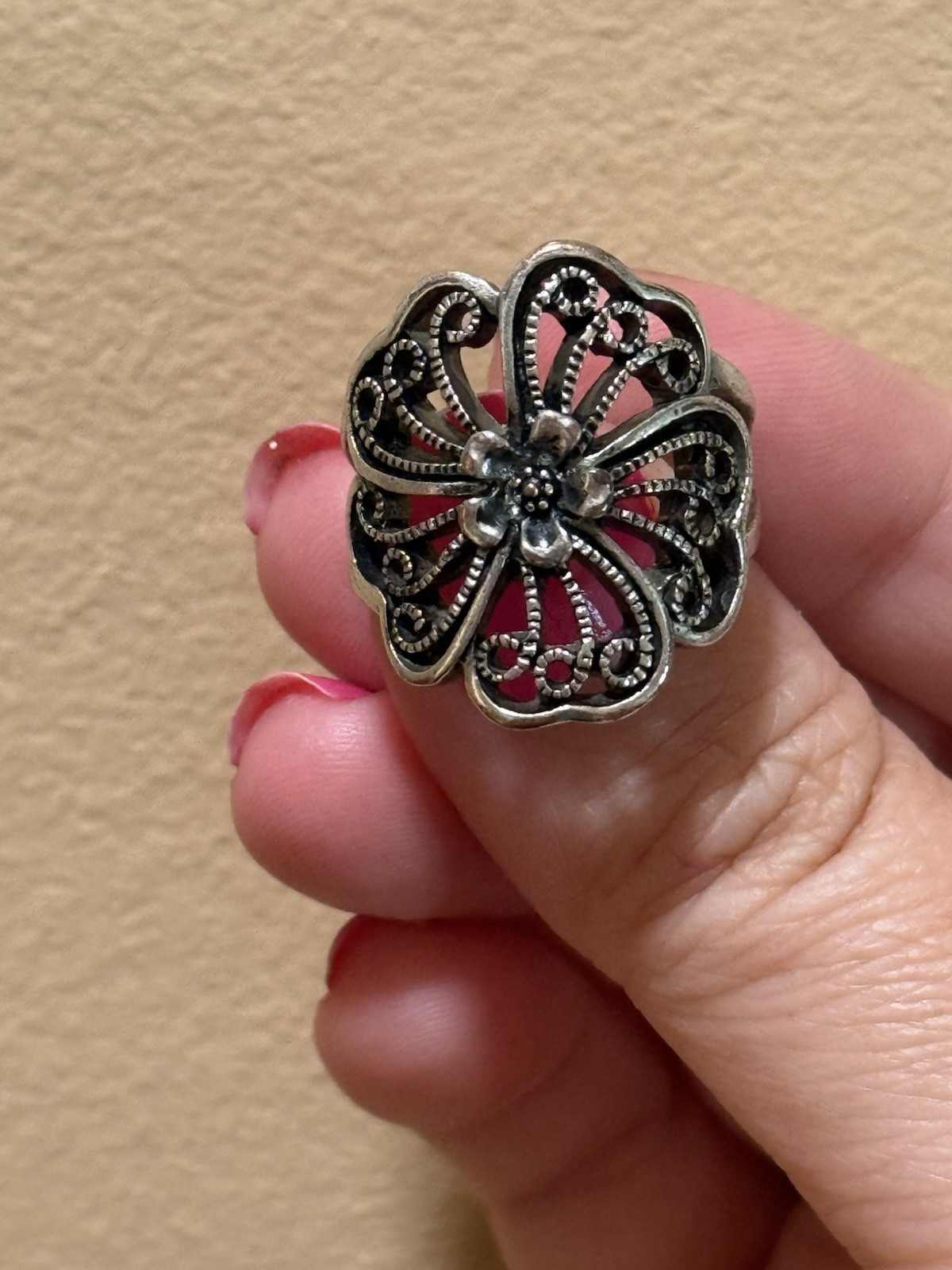 Claire’s Metal Silver Tone Flower Filigree Statement Cocktail Ring Size 8