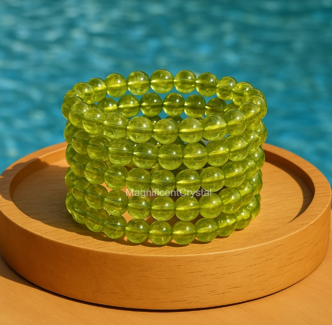 Peridot Bracelet 8MM Green Stone Beaded Stretch Jewelry August Birthstone Gifts