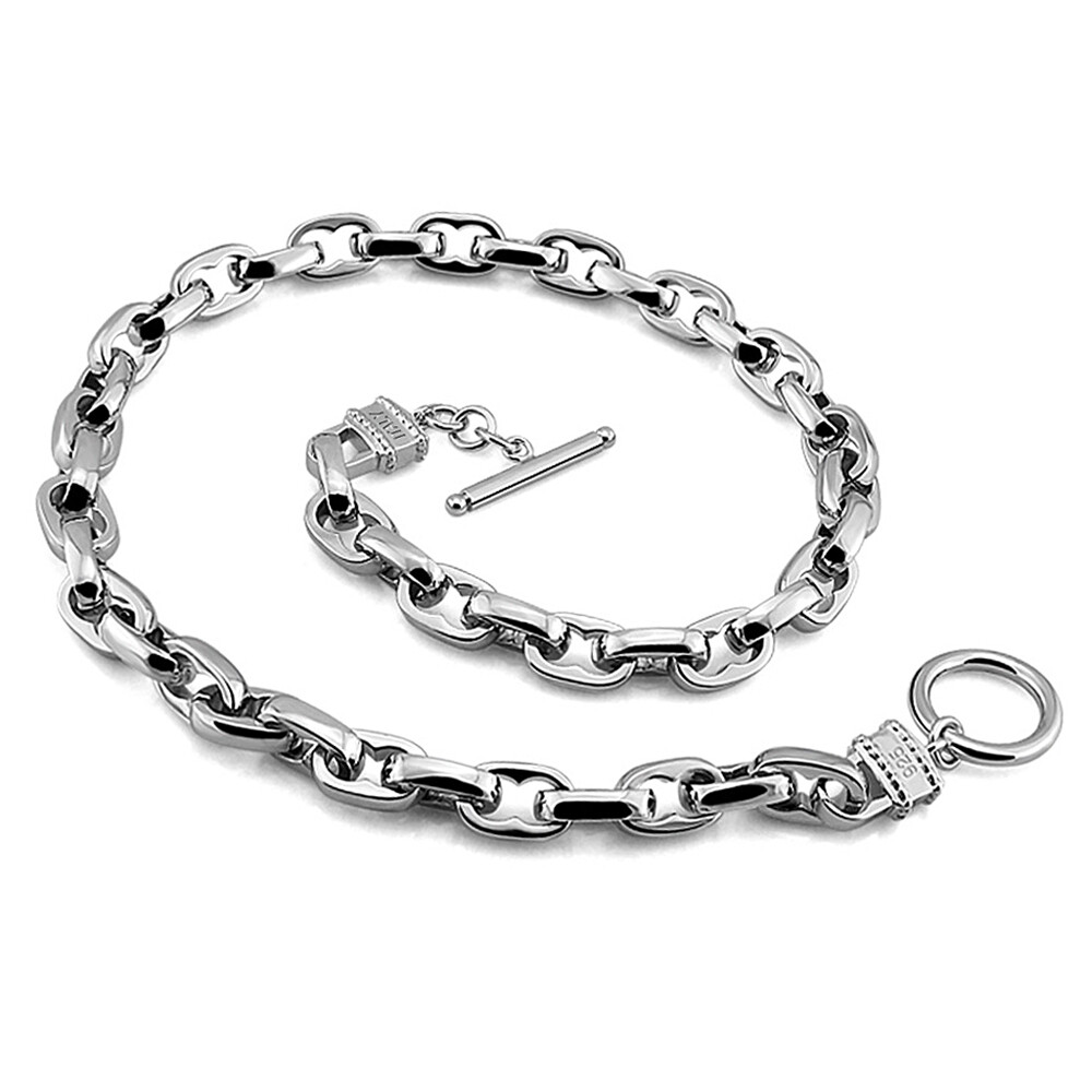 925 Sterling Silver 9mm Oval Link Chain Rolo Cable Two Locks Necklace for Unisex