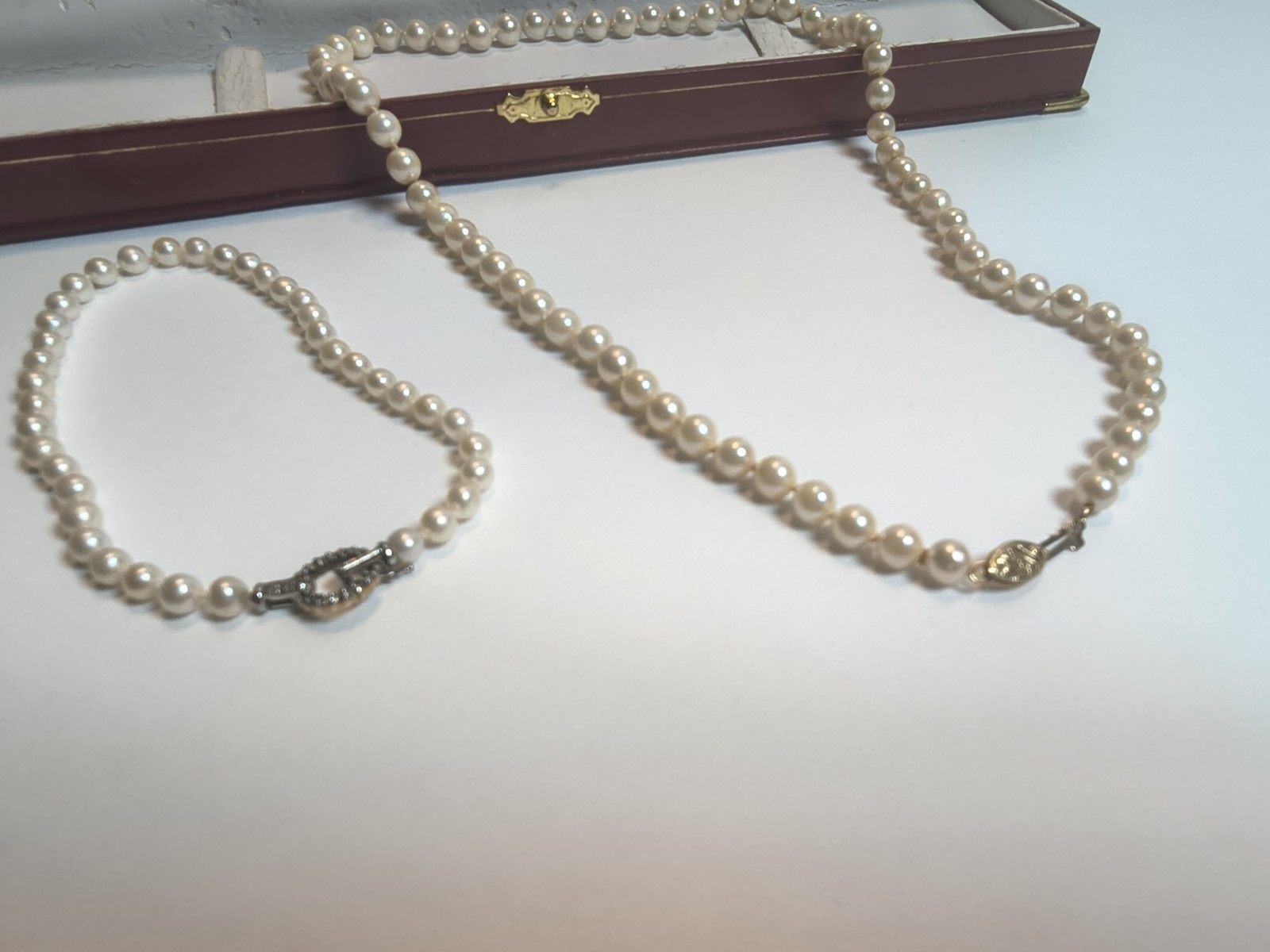Vintage 14K Yellow White Gold Diamond Pearl Strand Necklace Peoples Jewelry Box