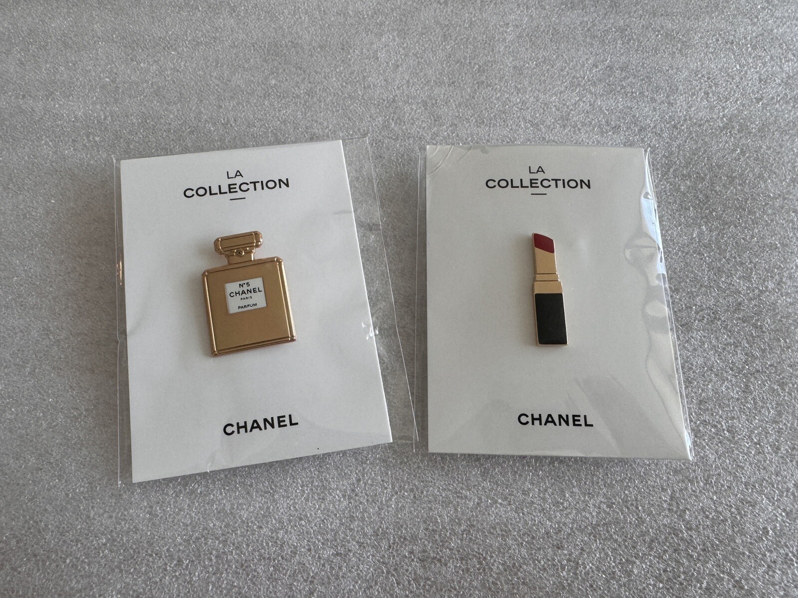 Chanel La Collection Novelty Pin Badge No.5 & Lipstick set. Brand New.