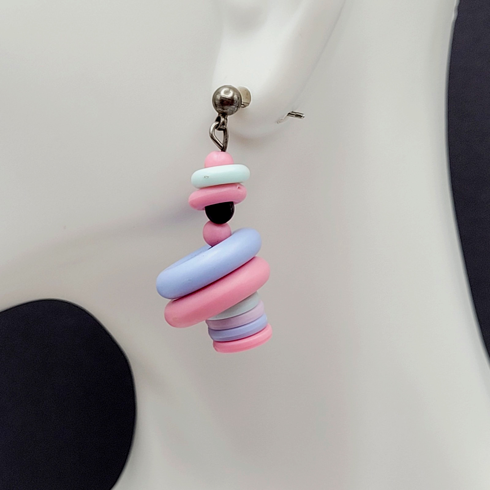 Artisan Donut and Disc Polymer Clay Pastel Colors Modern Pierced Dangle Earrings