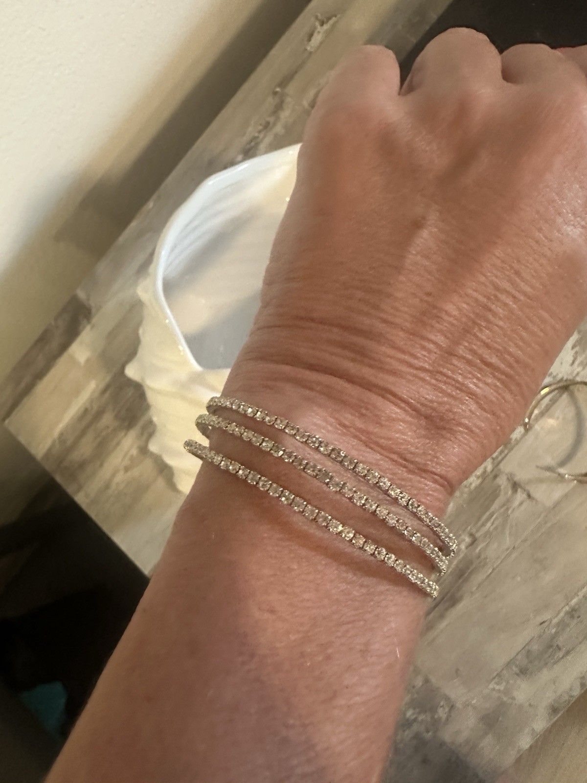 Gold Tone Textured Open Cuff Bangle Bracelets Set of 2, Stackable Metal