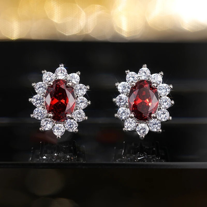 Oval CZ Stud Earrings Full Zircon Wedding Luxury Fashion Jewelry Women