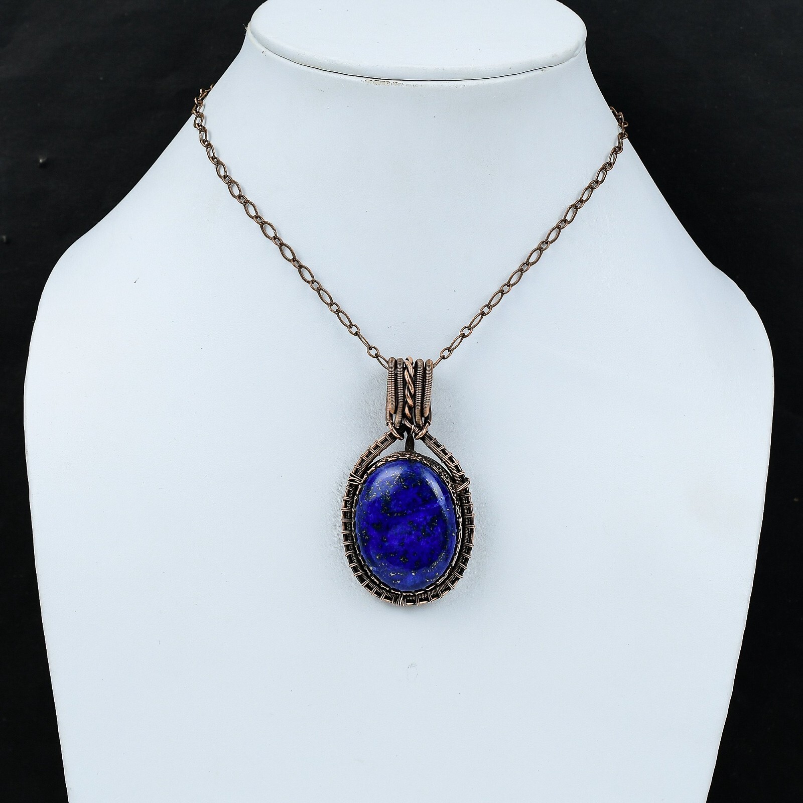 Lapis Lazuli Gemstone Jewelry Copper Mother Gift Wire Wrapped Pendant 2.48″