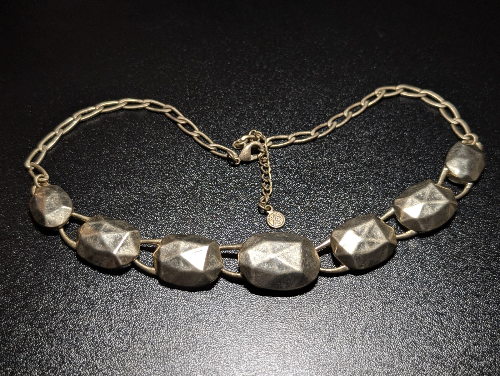 Modernist Gold Tone Faceted Geometric Nugget Collar Necklace Statement Chunky