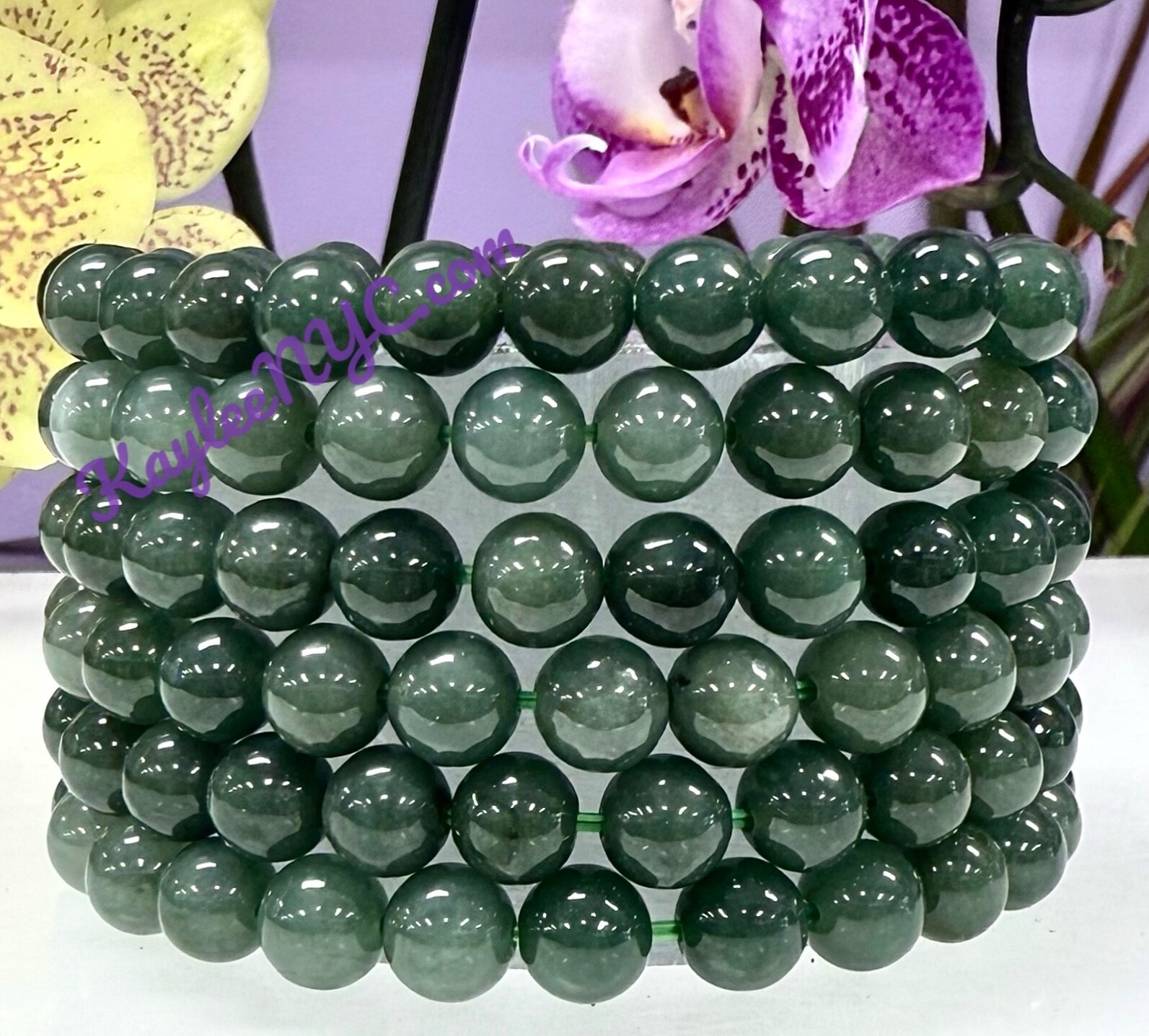 Wholesale 6 Pcs Natural Dark Green Burma Jade 7.7mm 7.5” Crystal Bracelet