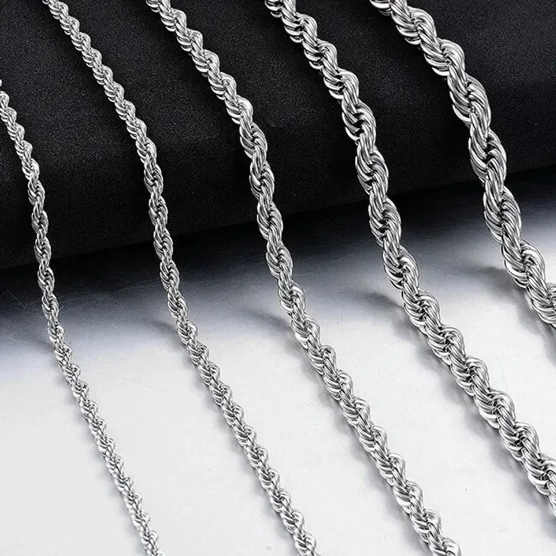 Twisted Rope Chain Necklace For Men Women Stainless Steel No Fade Classic Look