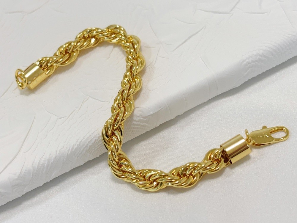 14k Yellow Gold Solid 10mm Diamond Cut Rope Chain Italian Bracelet Mens 7.5″