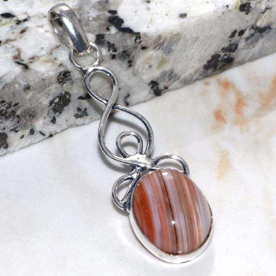 925 Silver Plated Sardonyx Pendant 2.2″ Affordable Gifts Most Beautiful GW