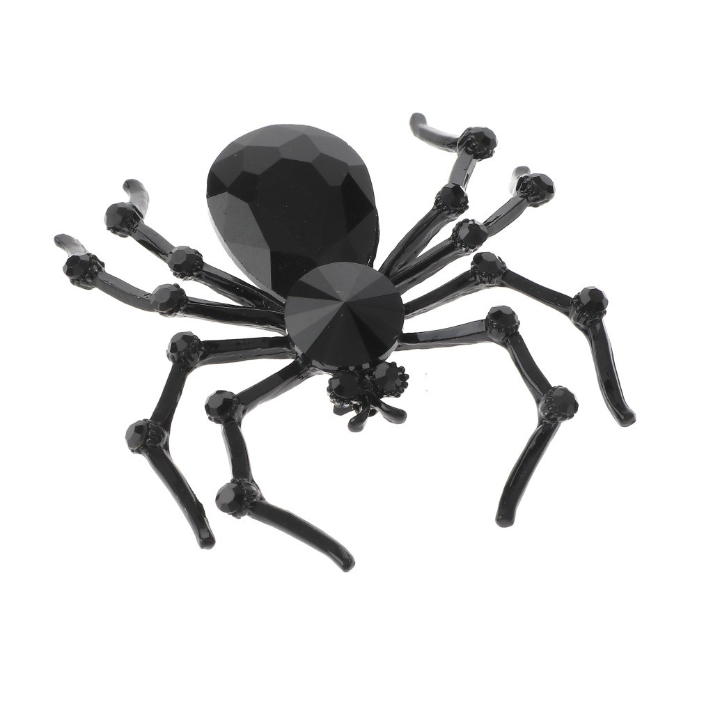 Black Tone Metal Large Spider Brooch With Rhinestone P1052-JET
