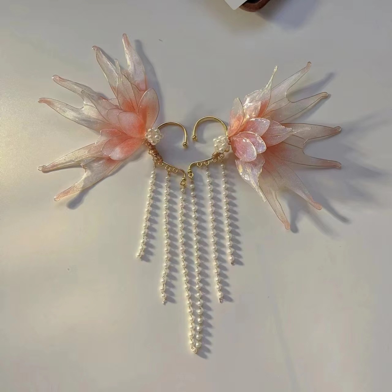 Fairy Elf Fin Ear Cuffs Mermaid Princess Pearl Tassel Non Piercing 23cm / 9″